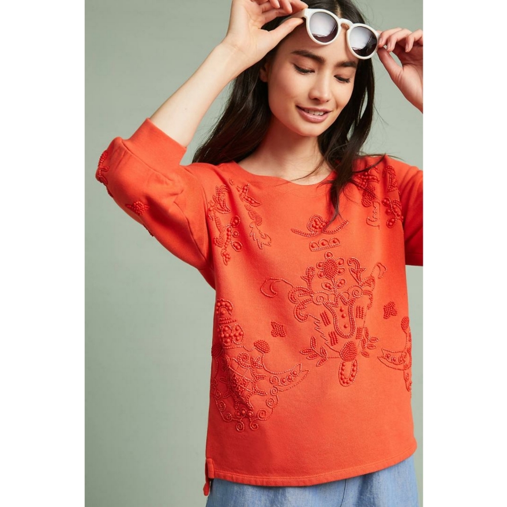Akemi + Kin Elyria Orange Beaded Sweatshirt Medium